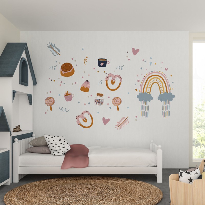 “Cinnamon Roll and Rainbow" Wall Decals Set of 2 pieces