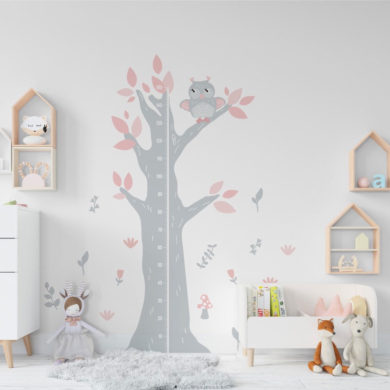 Owl on a tree Growth Ruler Wall Decal