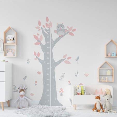 Owl on a tree Growth Ruler Wall Decal