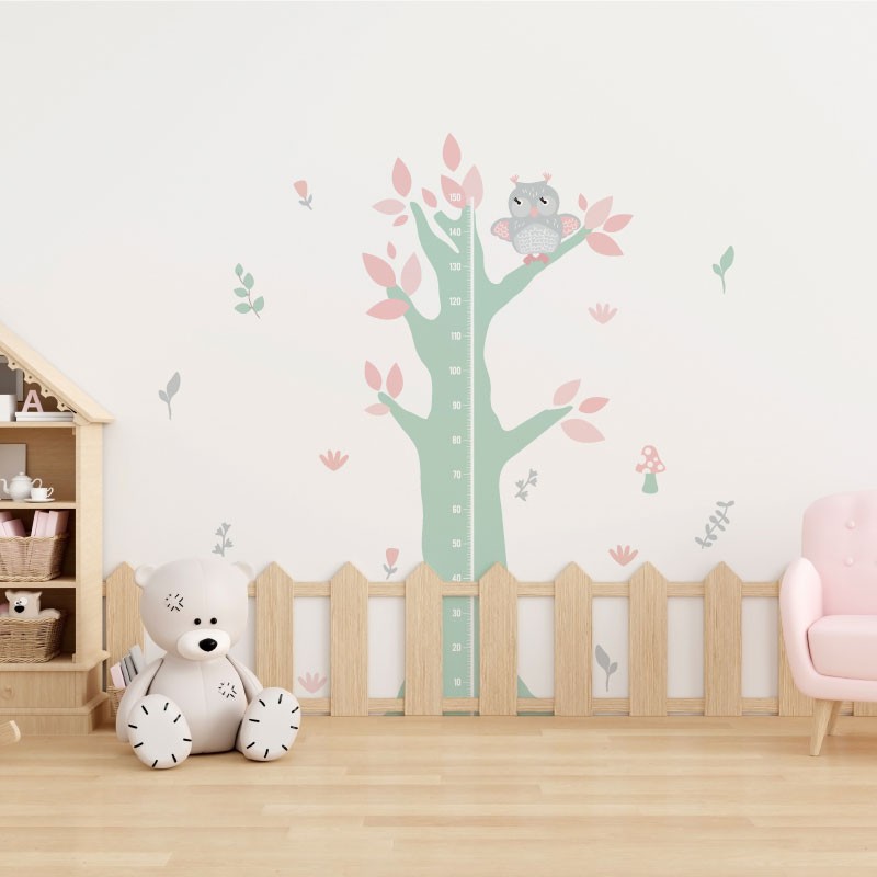 "Owl on a tree" Growth Ruler Wall Decal