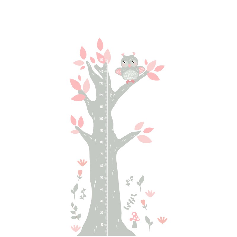 Owl on a tree Growth Ruler Wall Decal